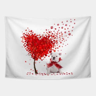 Valentine's Day Heart Tree Love White English Bulldog Tapestry