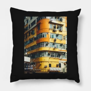 Yellow Building Facade in Hong Kong Pillow