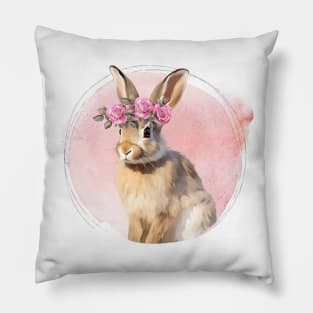 Cute Bunny with Floral Crown Pillow