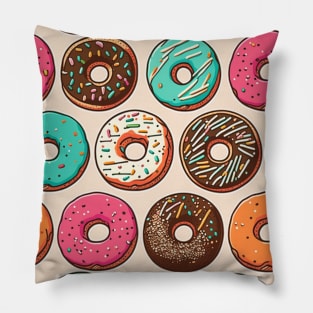 Donuts Pattern Line Drawing Colorful, Birthday Gift ideas for Donuts Lover Pillow