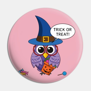 Cartoon Wizard Owl - Trick or Treat Pin