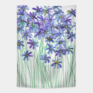 Purple Daisies in Watercolor & Colored Pencil Tapestry