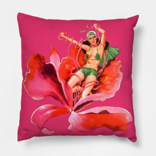 Retro Beautiful Fairy Light Bug Trapped Girl Plant Carnivorous Flower The Mental Assassins Vintage Comics Pillow