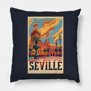 A Vintage Travel Art of Seville - Spain Pillow