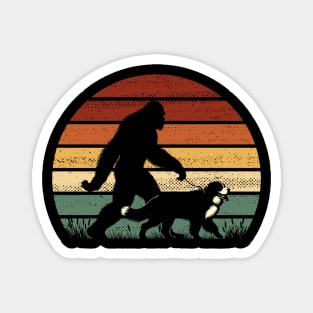 Bigfoot Sasquatch Walking Bernese Mountain Dog Retro Sunset Hiking  Magnet