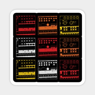 Drum Machine, Drum Machine, Bass Machine Retro Synth Pattern Magnet