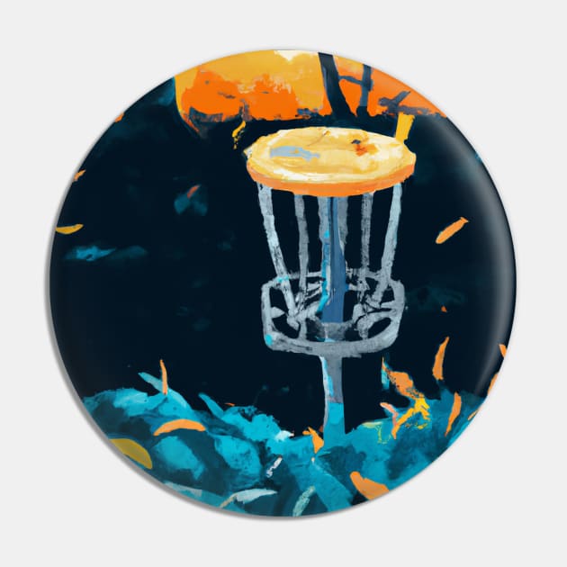 Disc Golf Basket in the Autumn Leaves and Undergrowth Pin by Star Scrunch