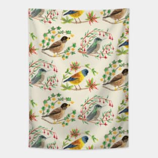Beautiful wild birds in watercolor for nature lovers Tapestry