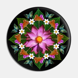 Tropical Pink Flamingos, Botanical Mandala Pin