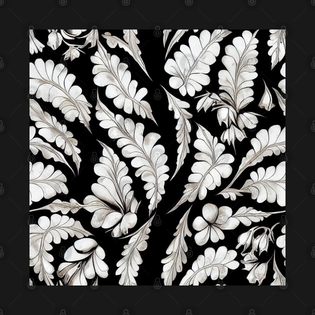 Black and White Vintage Floral Cottagecore  Romantic Flower Peony Rose Leaf Design by VintageFlorals