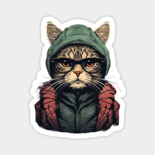 Hipster Cat with Hoodie and Glasses Magnet