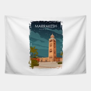 Marrakesh Morocco Vintage Minimal Retro Travel Poster at Night Tapestry