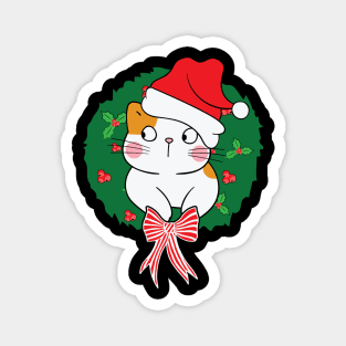 Cute Santa Hat Cat Christmas Wreath Xmas Gift Magnet