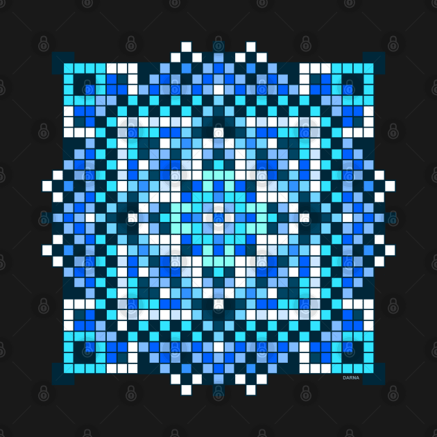 teal pixelated mandala by DARNA