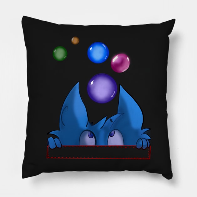 Pocket peekaboo cute cat with bubble planets in space - Blue cartoon funny cat playing peek a boo With colourful bubbles Pillow by Artonmytee