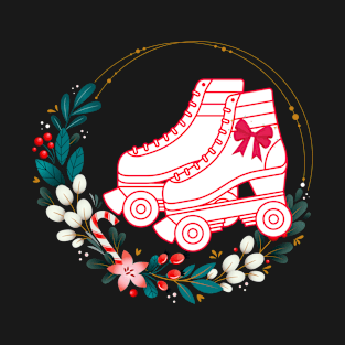 Christmas Wreath with Roller Skates and Bow T-Shirt