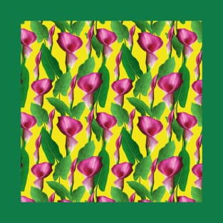 Watercolor Calla Lily Pattern On Yellow Background T-Shirt