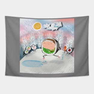 Dangerously iceskating sushi Tapestry