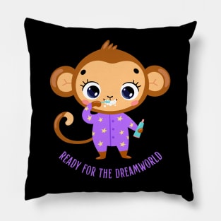 Ready for the dream world Hello little monkey in pajamas washing teeth cute baby outfit Pillow