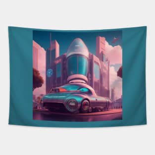 Retro futuristic city aesthetic Tapestry