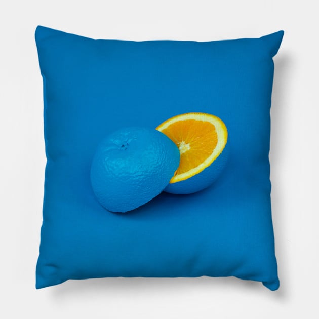 Realms.World Orange Cut Blue Pillow by Realms.World