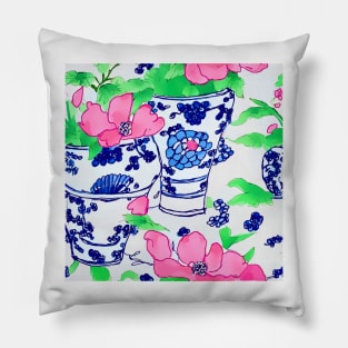 Magnolia flowers in Ming jars Pillow