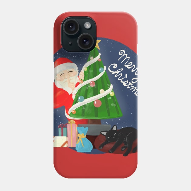 Santa and cat Phone Case by BATKEI