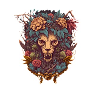 lion flower skull T-Shirt