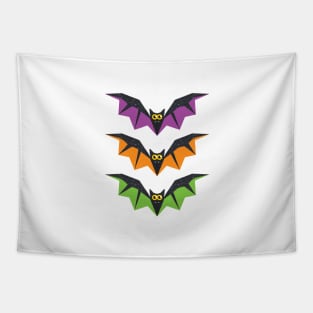 3 Funny Halloween Bats on White Tapestry