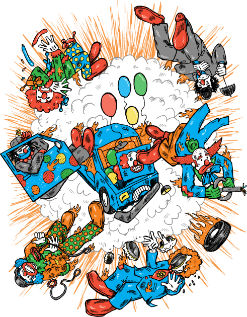 When Clown Cars Explode Kids T-Shirt by nickv47