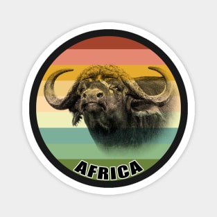 Buffalo Bull Close-up on Vintage Retro Africa Sunset Magnet