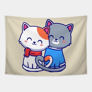 Couple Of Cat Cartoon Tapestry