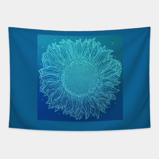 Aqua Blue Sunflower Tapestry by CozyPixelFluff