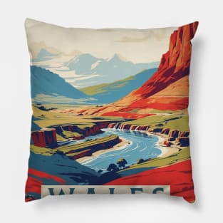 Wales England Vintage Travel Tourism Poster Pillow