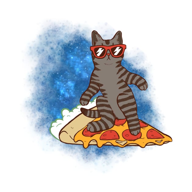 Galaxy cat surfing on pizza slice by UnikRay