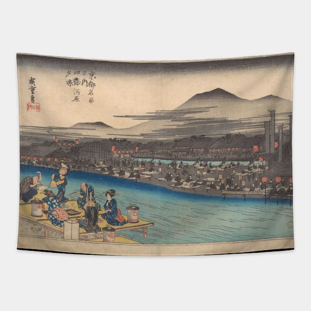 Cooling off in the Evening at Shijogawara Tapestry by WayyyVintage