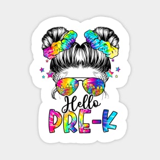 Hello Pre-K Back To School Messy Hair Bun Girl Tie Dye Magnet