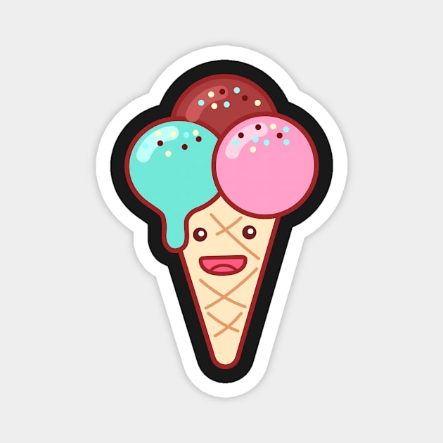 Triple Scoop Ice Cream Emoji Minimal Magnet by lightsonfire