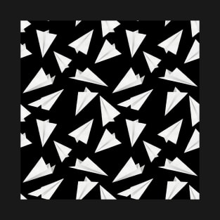 Paper Planes Pattern Black and White T-Shirt