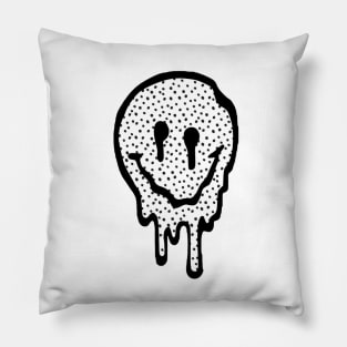 Black and White Polka Dot Drippy Smiley Face Pillow