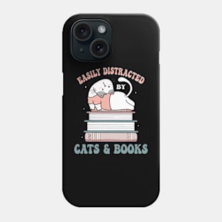 easily distracted by cats and books Phone Case