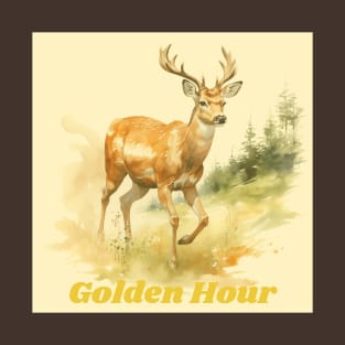 Golden Hour Serenity: Majestic Deer (Gold Edition) T-Shirt