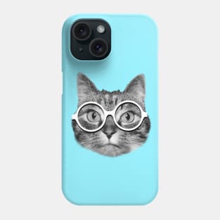 Cute hipster cat with white eyeglasses Phone Case