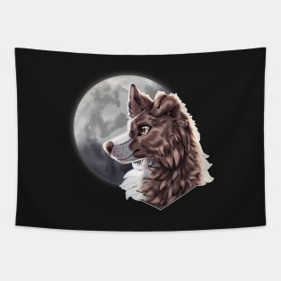 Lilac Brown Merle Border Collie with Night Sky Full Moon Tapestry