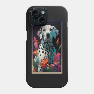 Dalmatian Dog Vibrant Tropical Flower Tall Digital Oil Painting Portrait 2 Phone Case