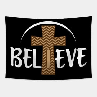 Believe Heavenly Cross Christian Tapestry