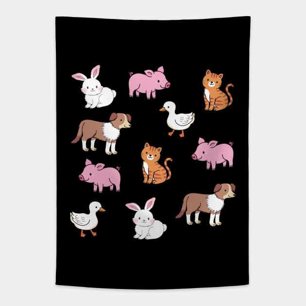Cute Pet Animals | Adorable Dog, Cat, Rabbit, Pig, Duck Art | Gifts for Pet Owners | Gifts for Pet Lovers | Gifts for Animal Lovers Tapestry by mschubbybunny