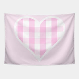 Soft Pink and White Buffalo Plaid Heart Tapestry