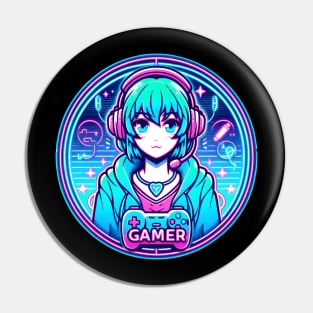 Neon gamer girl Manga style Pin