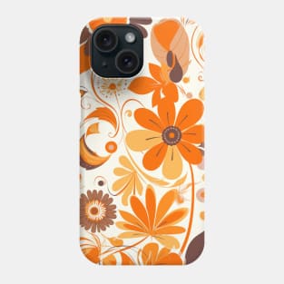 Orange Retro Flowers White Background Phone Case